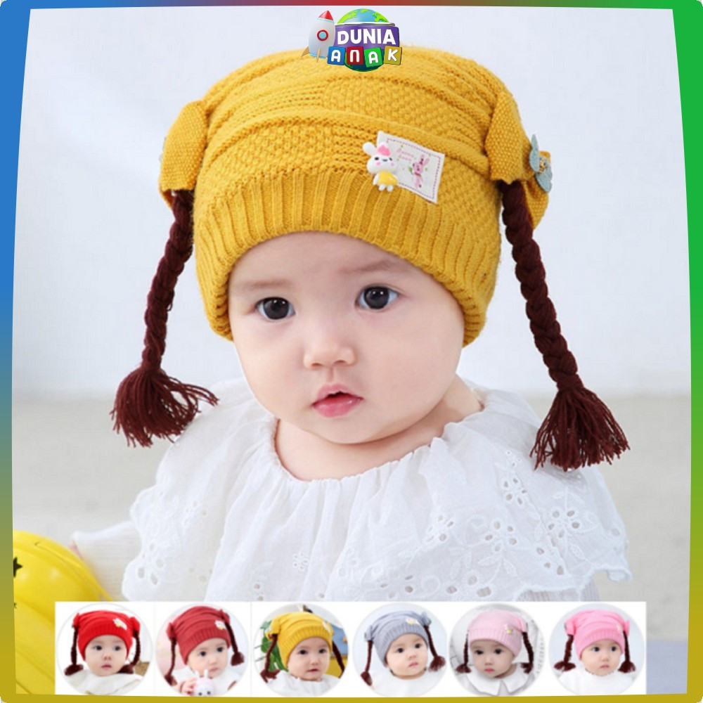 Topi Kepang Rambut Palsu Kuncir 2 Anak Lucu / Topi Rambut Palsu Lucu Anak Model Tinggi / Baby Hat Wi