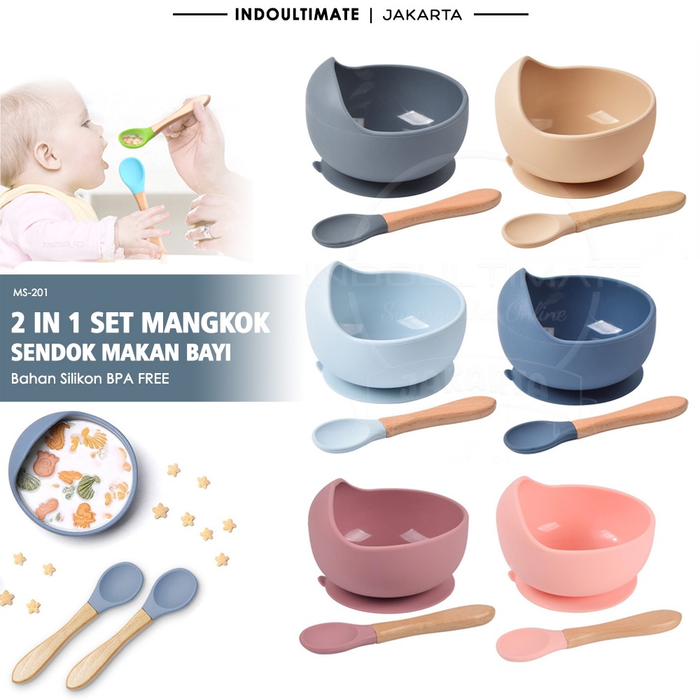 SET Mangkok Makan + Sendok Makan Bayi MS-201 Perlengkaoan Makan Bayi Bpa Free Mangkok Makan Mpasi Ba