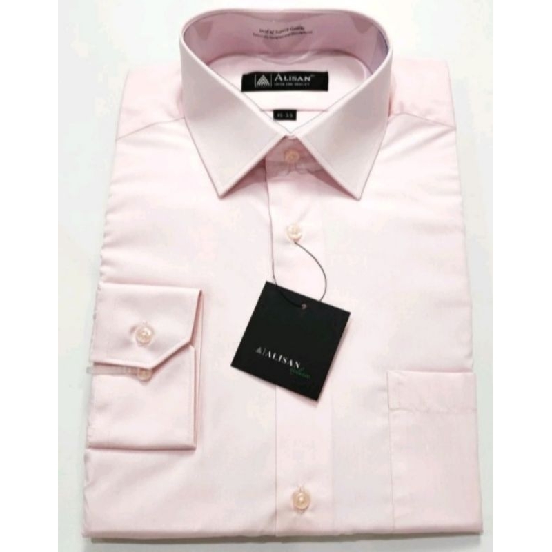Alisan Kemeja Polos Lengan Panjang Reguler Pink
