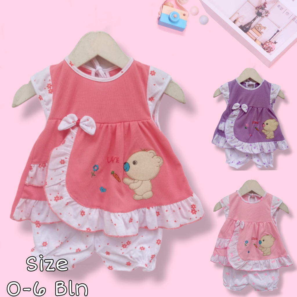 23719 - SETELAN DRESS BAYI MOTIF BAYI LOVE PEREMPUAN BAJU ANAK CEWEK DRES BABY NEW BORN PAKAIAN WANI