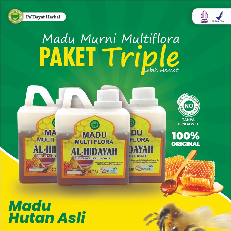 

[PAKET TRIPLE] ISI 3 Madu Murni Multiflora/Madu Hutan Asli /Madu Al Hidayah / Madu Kesehatan / isi 500ml/PA'DAYAT HERBAL