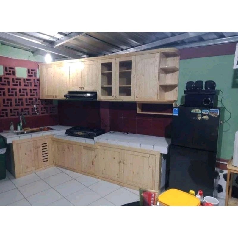 kitchen set Atas jati belanda harga permiter lari finising Natural glossy