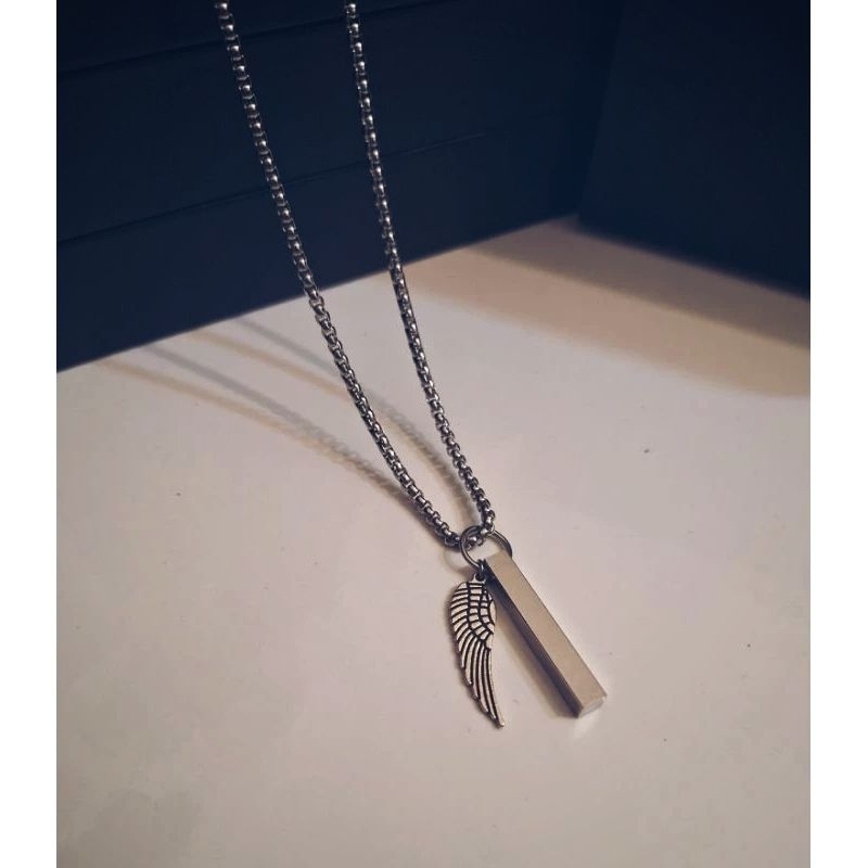 KALUNG TITANIUM PRIA LIONTIN COMBINASI GARATIS UKIR NAMA