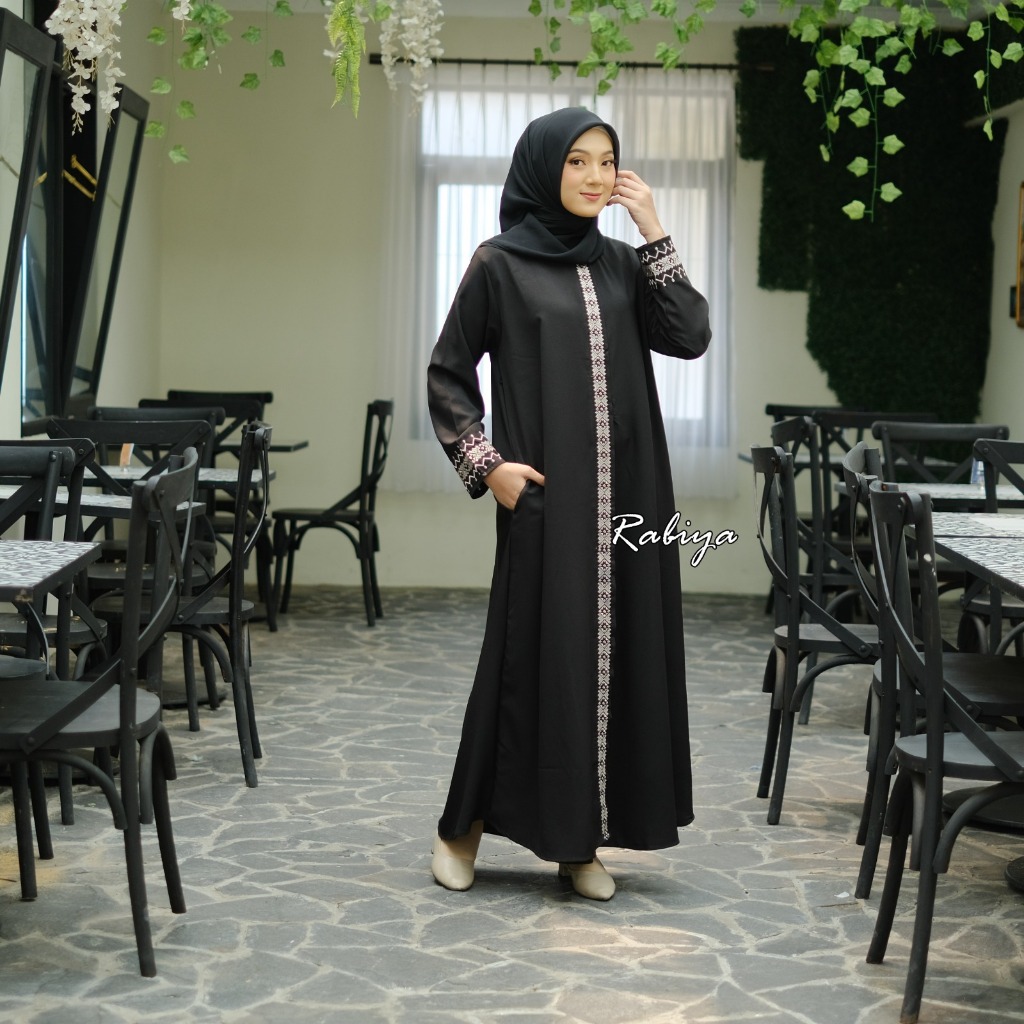 abaya ukuran jumbo bordir / gamis jumbo abaya bordir ld 100-140