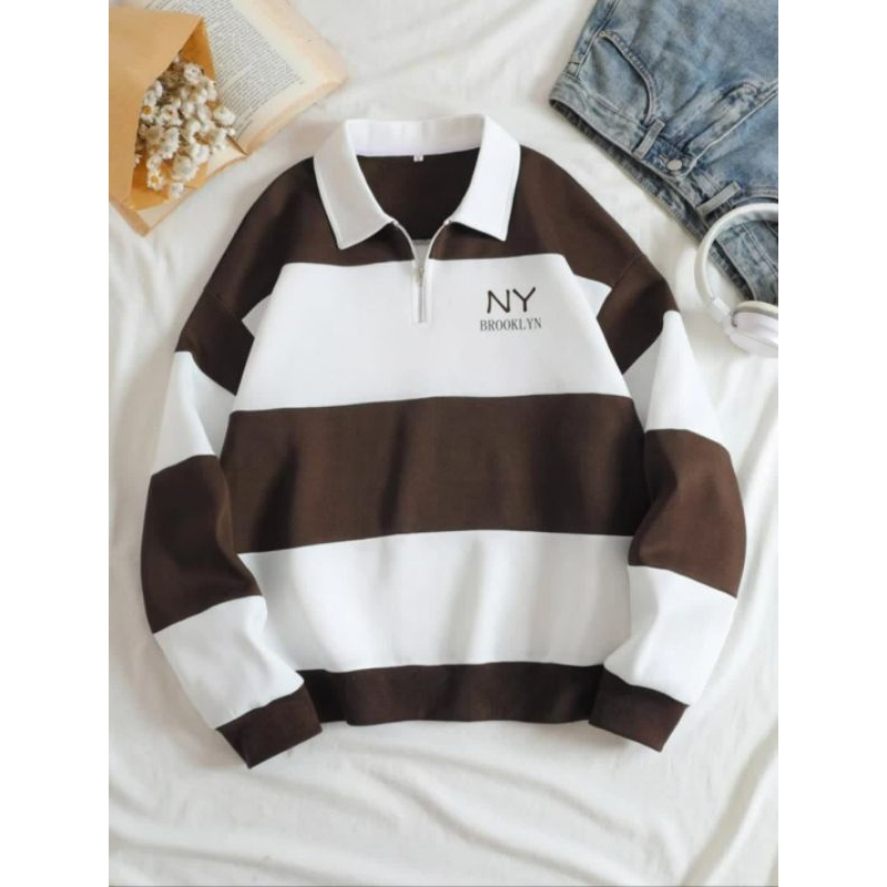 SWEATER HALFZIP NEW YORK SWEATER KOMBINASI SWEATER KERAH SWEATER NY