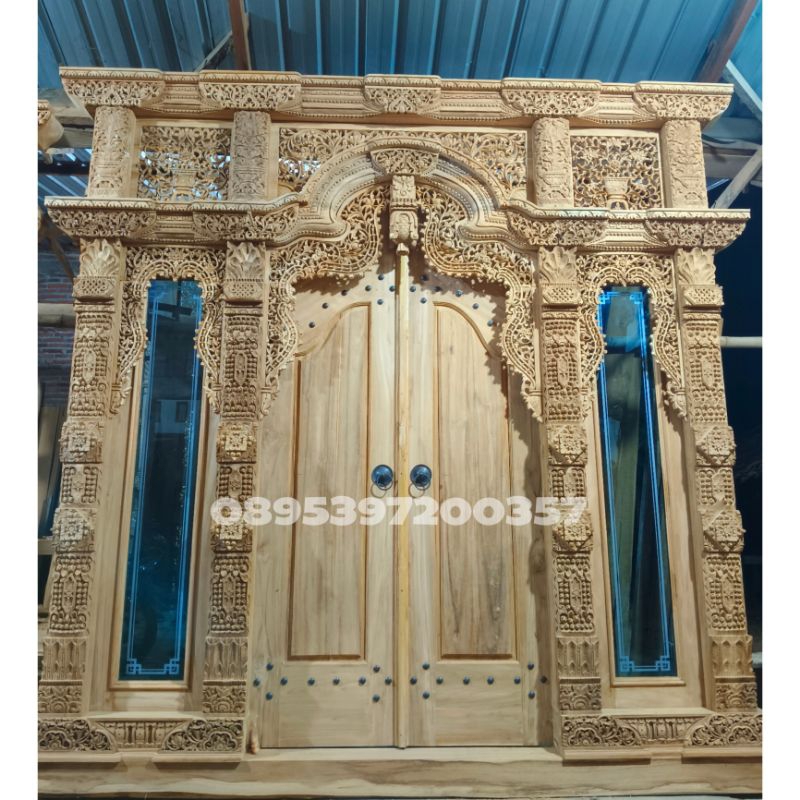 PINTU GEBYOK UKIR JEPARA 3 METER KANAN KIRI KACA