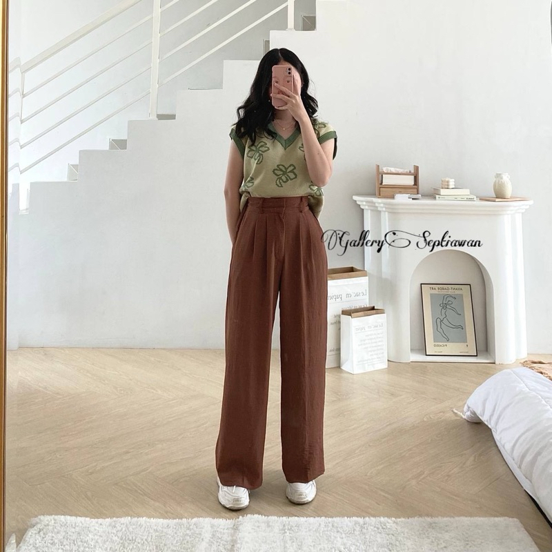 3412 Celana Kulot Korean Style Wanita || Celana Kulot crinkle high waist celana panjang wanita celan