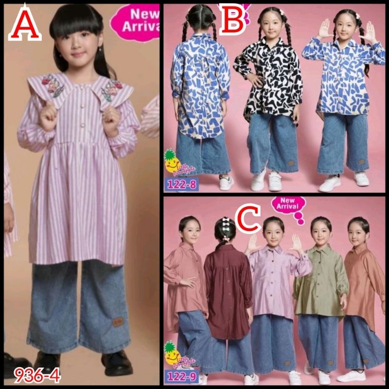 4-9th 936 122 Little Pineapple Baju Pakaian Set Setelan Anak Perempuan Cewek Cewe Celana Kulot Jeans