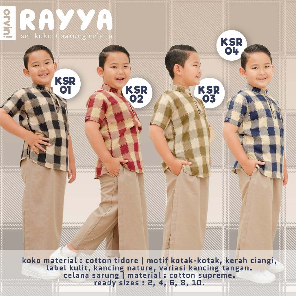 Setelan Koko Celana Sarung Anak Laki Laki Muslim Set Sarkoci anak Usia 2 4 6 8 10 Tahun Motif Kotak 