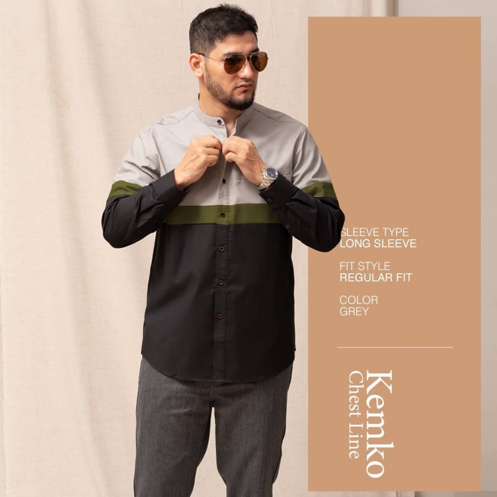 Baju Kemeja Koko Kurta Kemko Pria Remaja Dewasa Kerah Mandarin Bulat Lengan Panjang Kekinian Terbaru