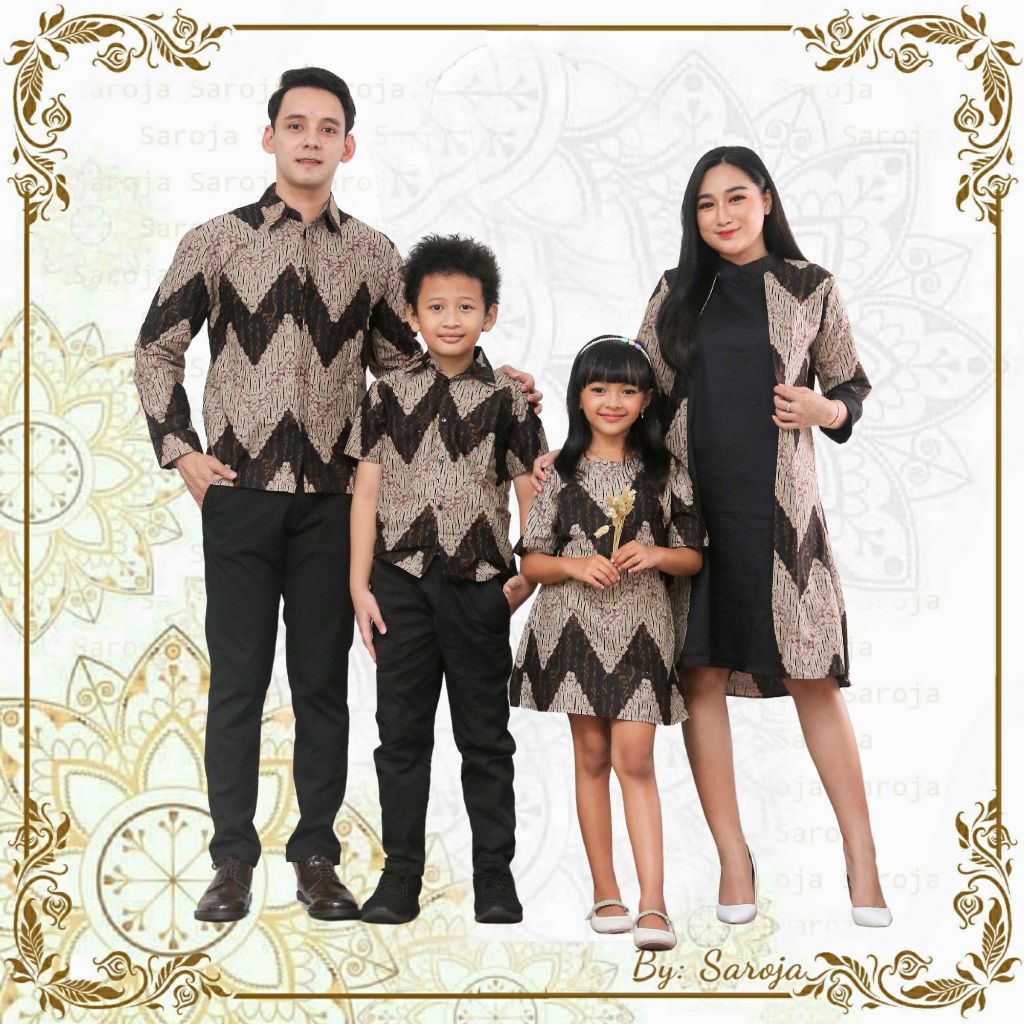 SAROJA | Couple Batik Keluarga Tunik Zigizaga | Dress Wanita Kantor Casual | Couple Natal Keluarga |