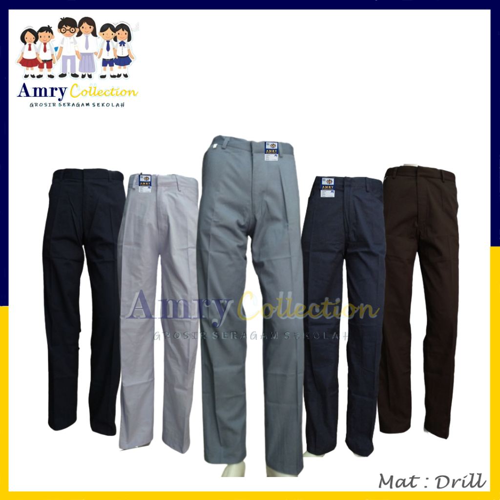 Seragam Sekolah Celana Panjang Sekolah SMP SMA UMUM Model Saku Tutup/Sopan (TWIST) By.Amrycollection