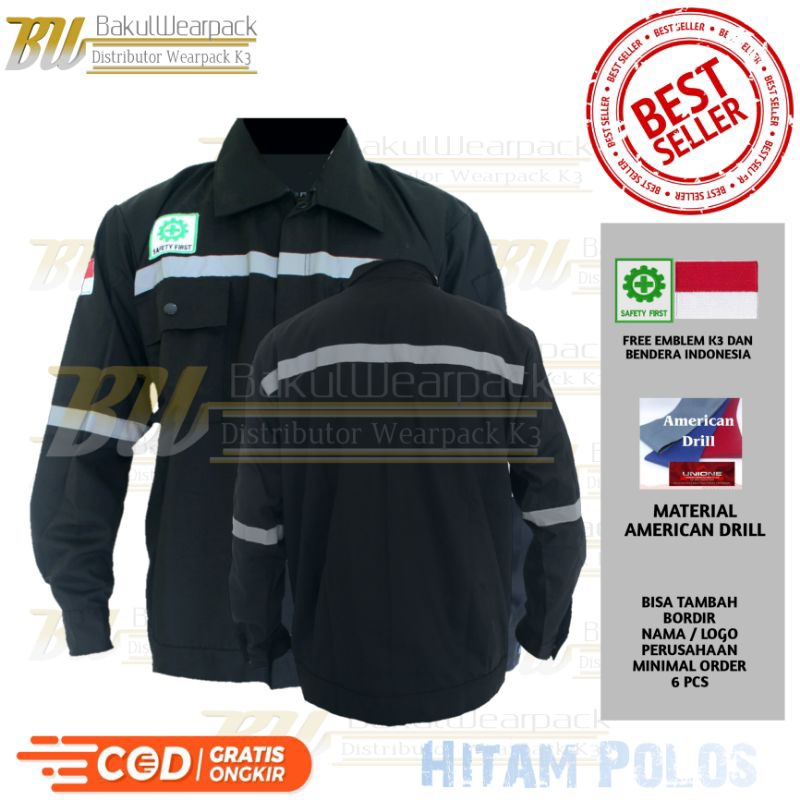 Wearpack Safety/Kemeja Atasan Safety Hitam Polos