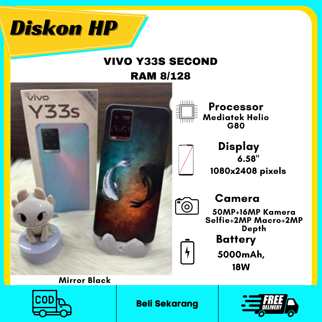 VIVO Y33 S RAM 8/128 ORIGINAL VIVO-Mirror Black