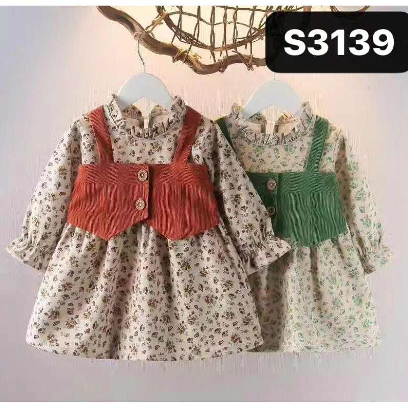 AMENNA DRESS ROMPI nyatu Motif bunga-bunga|gaun anak perempuan