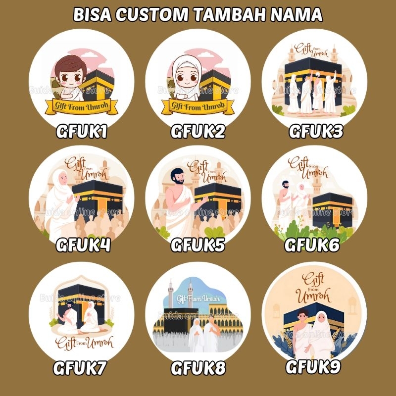 

Sticker stiker label Gift From Hajj & Umroh Hangtag dekorasi kemasan packaging oleh-oleh haji hiasan hampers dus box kotak souvenir parcel paperbag bingkisan Bulat ukuran diameter 7 cm 5,4cm 4,4cm bisa custom tambah nama