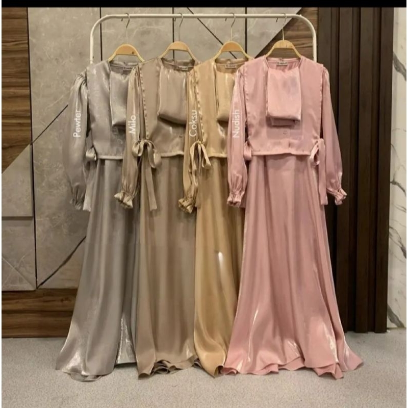 Gamis Set Jilbab Segiempat, Gamis Wanita Muslimah, Gamis Lebaran Wanita