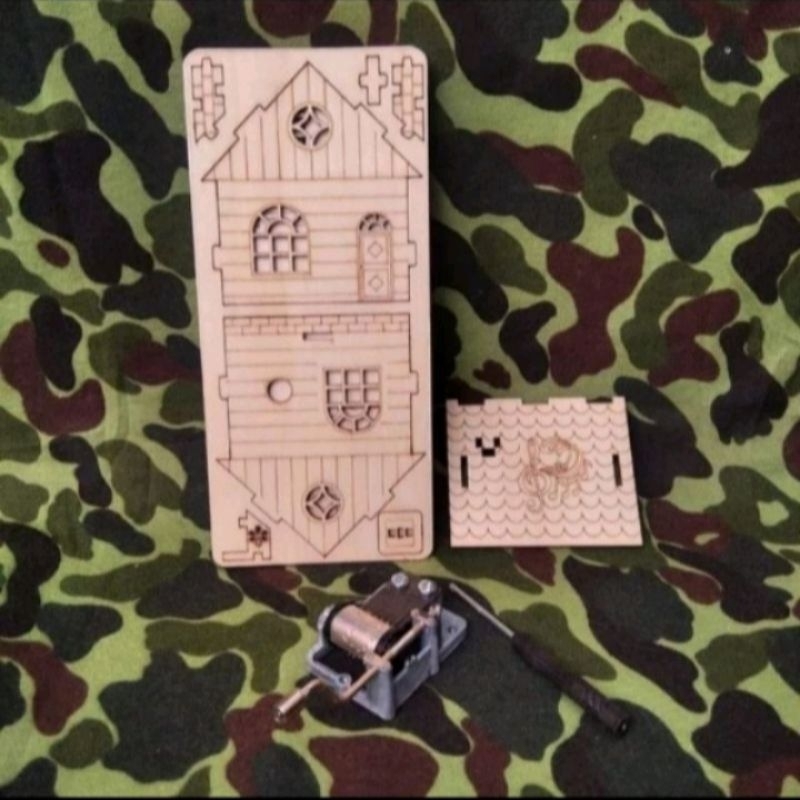 Kotak Musik Kayu Jadul Wooden Music Box Vintage DIY Music Box Rumah Kayu Jadul