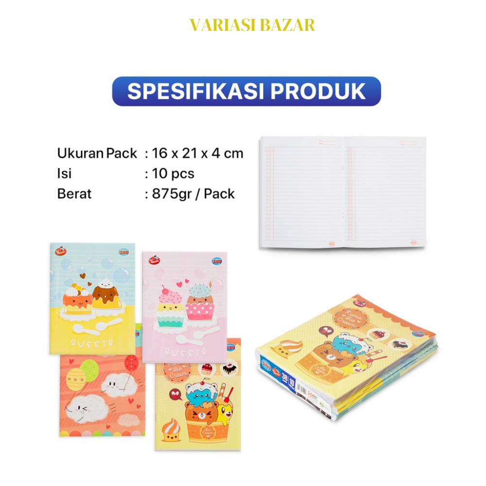 

Buku Tulis Sidu 38 lembar / Buku Sidu 38 lembar Buku Tulis Sinar Dunia Per Pak 10 Pcs