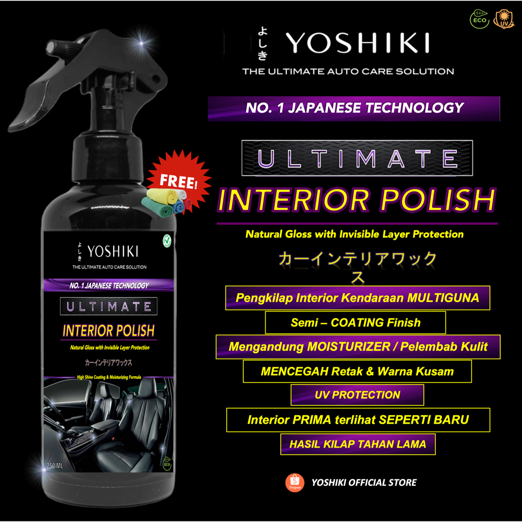 YOSHIKI Interior Polish Pengkilap Interior Dashboard Jok Kulit Trim Plastik Pelembab Anti Kusam & Re
