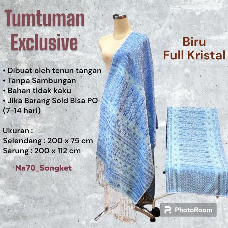 Tumtuman Tanpa Sambungan Kristal Warna Biru Full kristal
