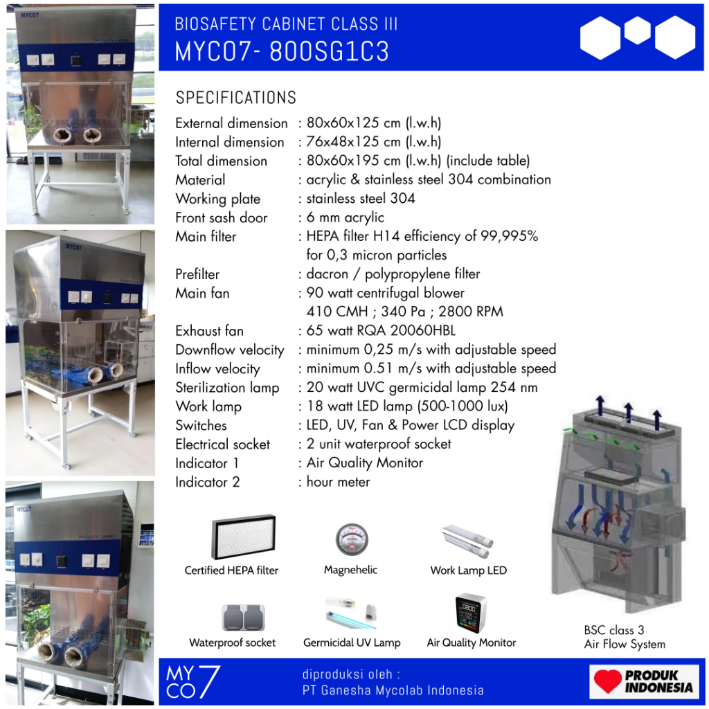 Biosafety Cabinet Claass 3 Myco7 - 800SG1C3