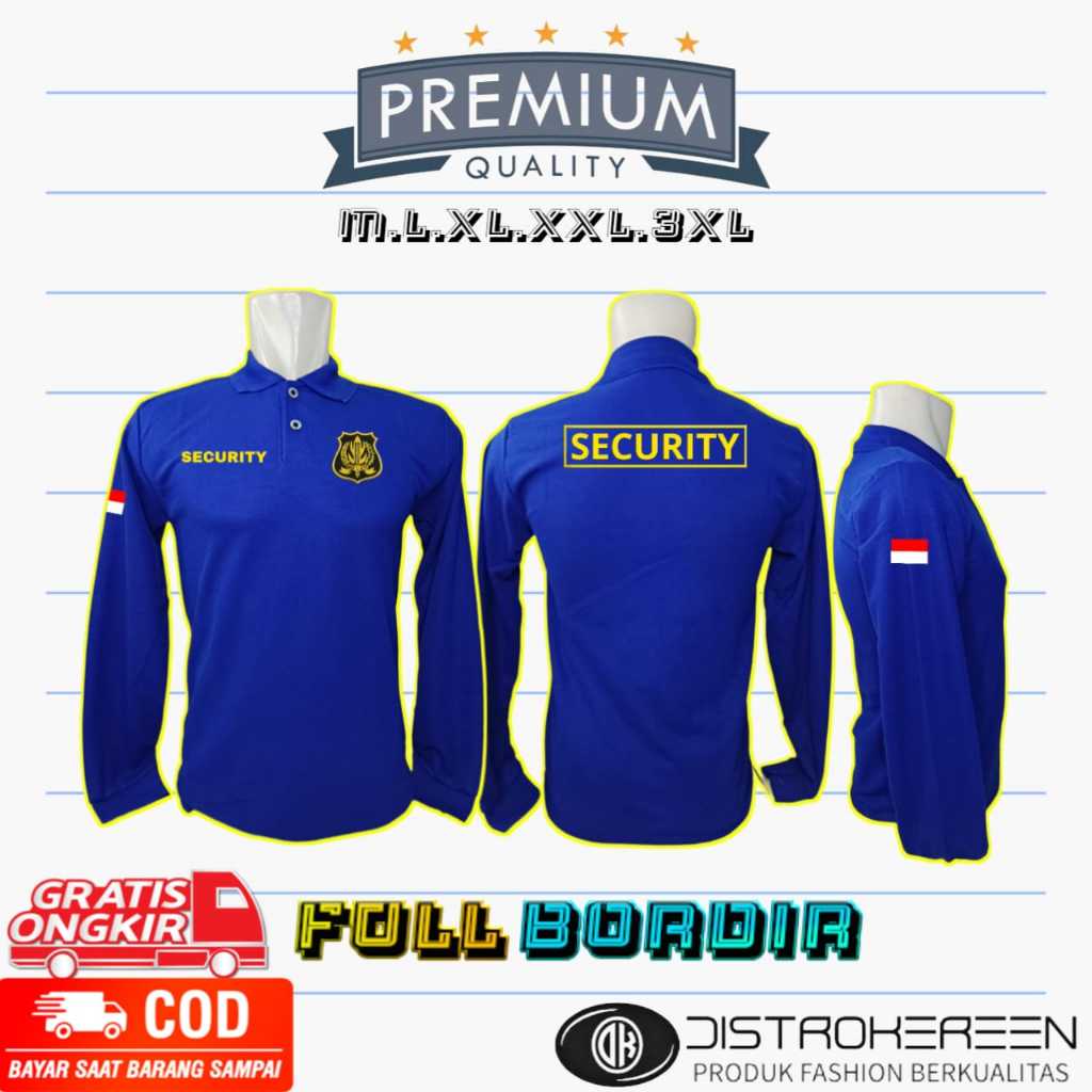 KAOS KERAH SECURITY BIRU LENGAN PANJANG - BAJU SHIRT SECURITY BIRU - KAOS KERAH LENGAN PANJANG