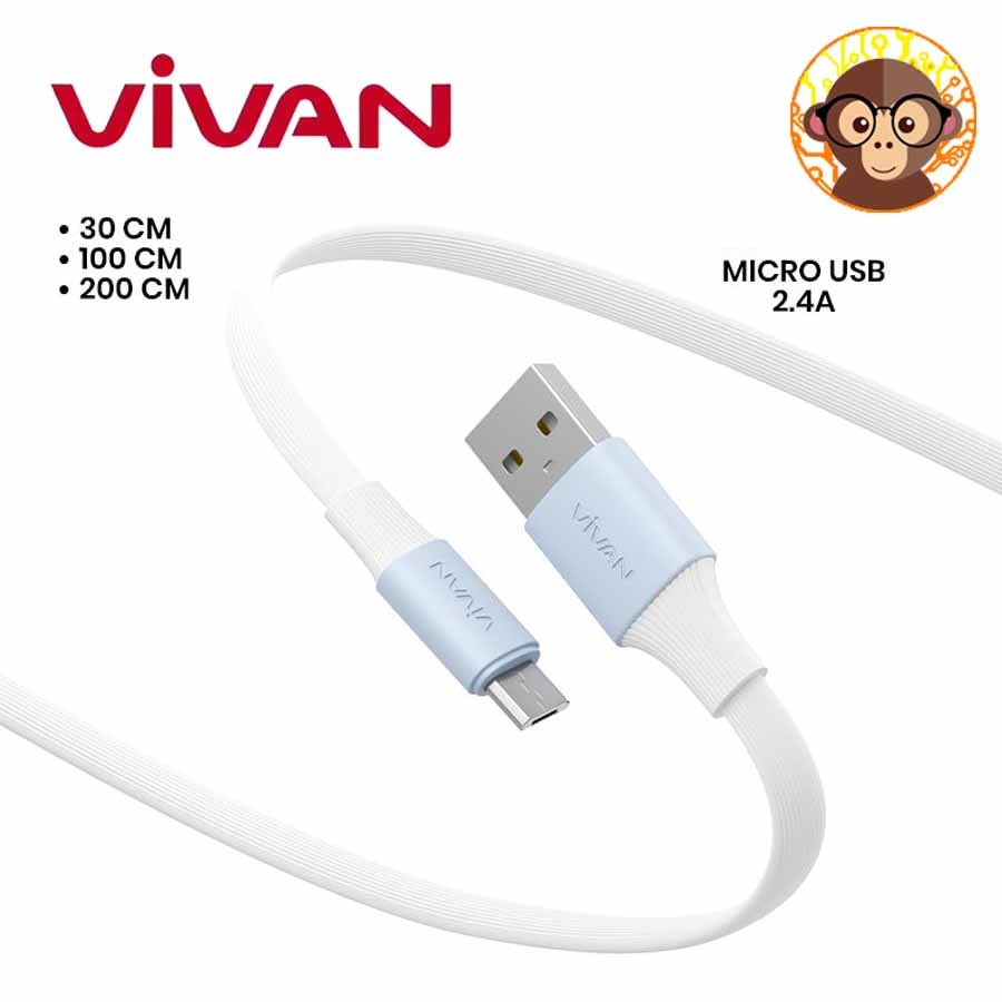 Kabel Data Vivan Micro USB SM II 30CM 100CM 200CM 2.4A Flat Design