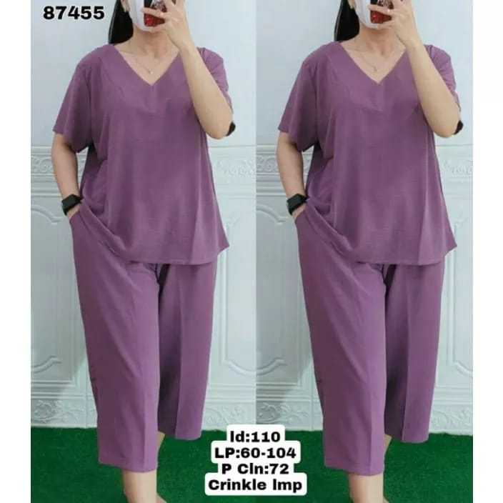 Set Andin Crinkle Airflow Set Andin Pendek Baju Celana full Karet Polos Jumbo Setelan