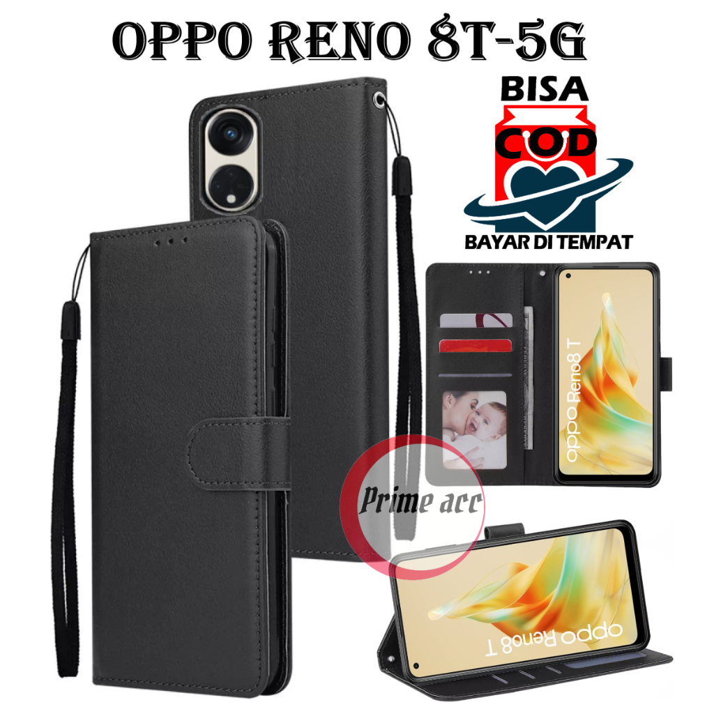 OPPO RENO 8T-5G FLIP LEATHER CASE PREMIUM / FLIP WALLET KULIT UNTUK OPPO RENO 8T-5G / SARUNG DOMPET 