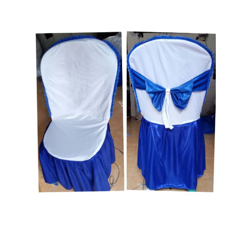 SARUNG KURSI PLASTIK NAPOLLY PUTIH BIRU SABLON