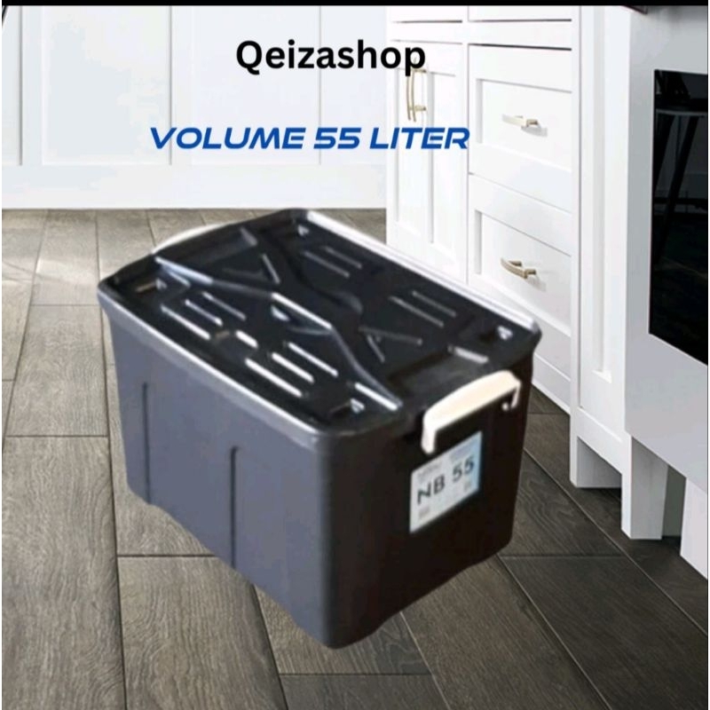 CONTAINER BOX HITAM 55 LITER DENGAN RODA /KONTAINER BOX TEMPAT PENYIMPANAN SERBAGUNA