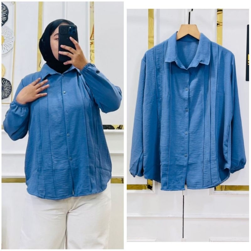 KEMEJA POLOS CRINKLE DAMBAR / Kemeja Crinkle Rempel Wanita / Blouse Wanita Rempel Crinkle / AghisniM