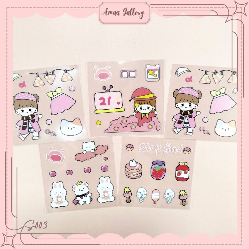 

S003 Sticker Momo Aesthetic Lucu / Stiker Kartun Korea Waterproof 3 Lembar Warna Pink