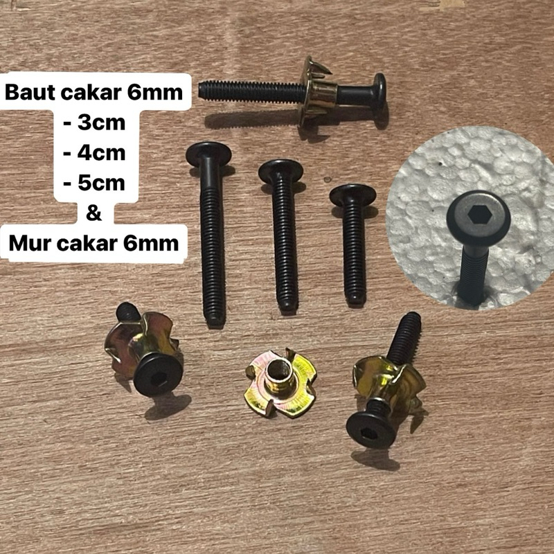 baut jcbc 4cm + mur cakar 6mm panjang 4 cm | warna hitam | 1 set baut + mur