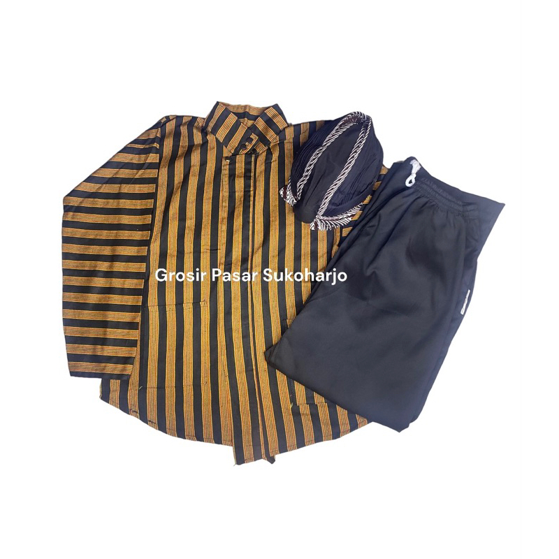 Paket Hemat 3in1 Sorjan Lurik Dewasa / Pakaian Adat Jawa /Pakaian Pria