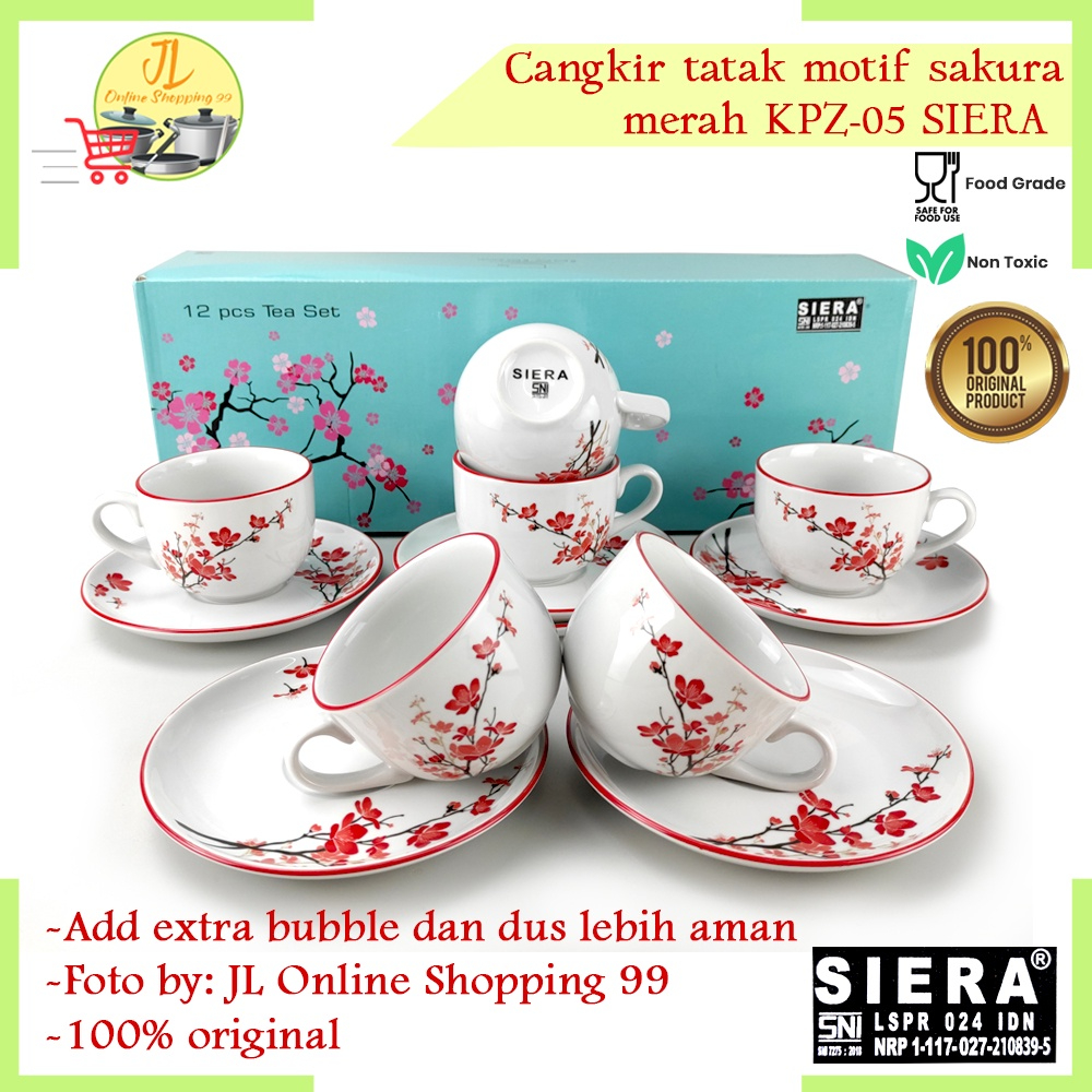 Cangkir set 6 pasang motif sakura merah 220ml SIERA KPZ-05 / tea set coffee set