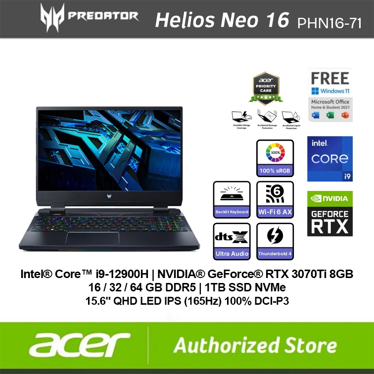 ACER Predator Helios 300 PH315-55 i9-12900H DDR5 16GB / 32GB / 64GB RTX3070TI 8GB SSD 1TB 165HZ W11 