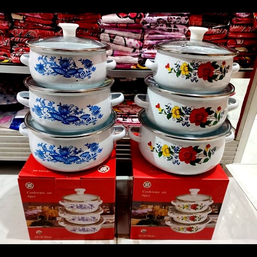 Panci Bunga Isi 3 PCS - Panci Set Enamel Susun 3 Tebal Motif Corak Bunga/Panci Bunga Metalik