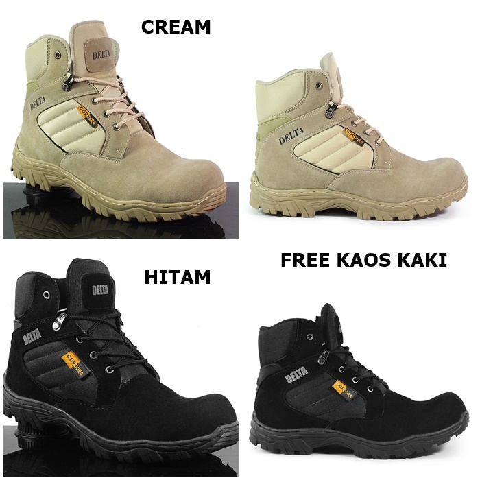 Sepatu Delta Cordura Boots Safety Tactical Low Cream Gurun 6 inci Boot Hiking Touring Boots Safety U