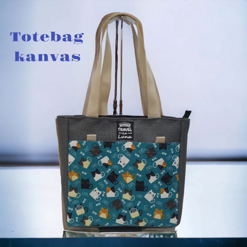 TOTEBAG KANVAS CAT/TOTEBAG/TAS WANITA/TOTEBAG KANVAS