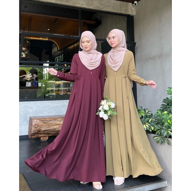 Elmiza - Safira Dress Bahan Shine Lux Gamis Wanita Terbaru Kekinian Elegan Mewah