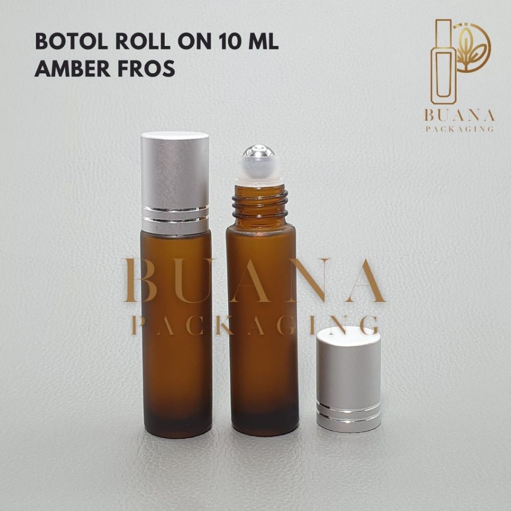 Botol Roll On 10 ml Amber Frossted Tutup Stainles Silver Matte Bola Stainles / Botol Roll On / Botol Kaca / Parfum Roll On / Botol Parfum / Botol Parfume Refill / Roll On 10 ml