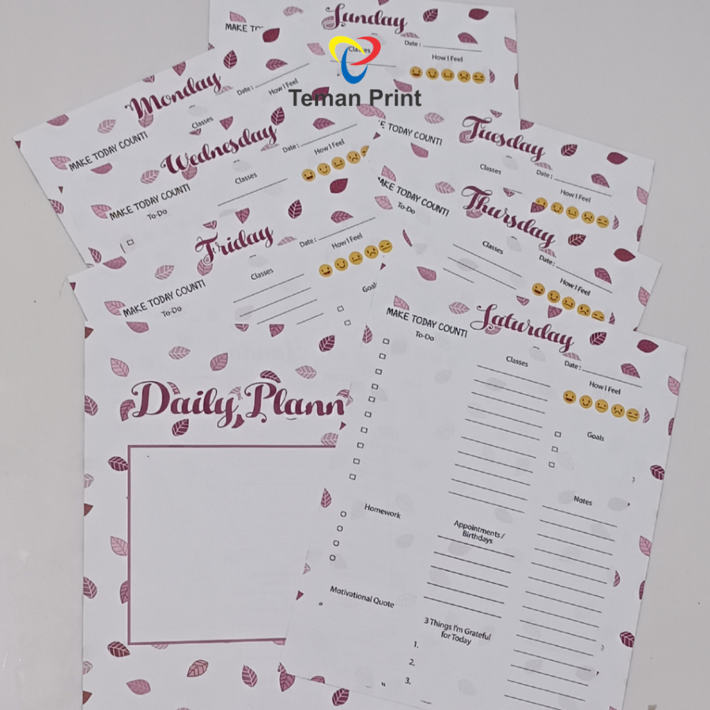 

H7Y Teman Print Kertas Binder A5 Desain Daily Planner Isi 20 Lembar