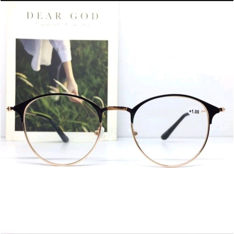 ELDORA / Kacamata Baca Oval Frame Besi Warna Black Gold Dw539D-T Kacamata baca Cewe CoWo