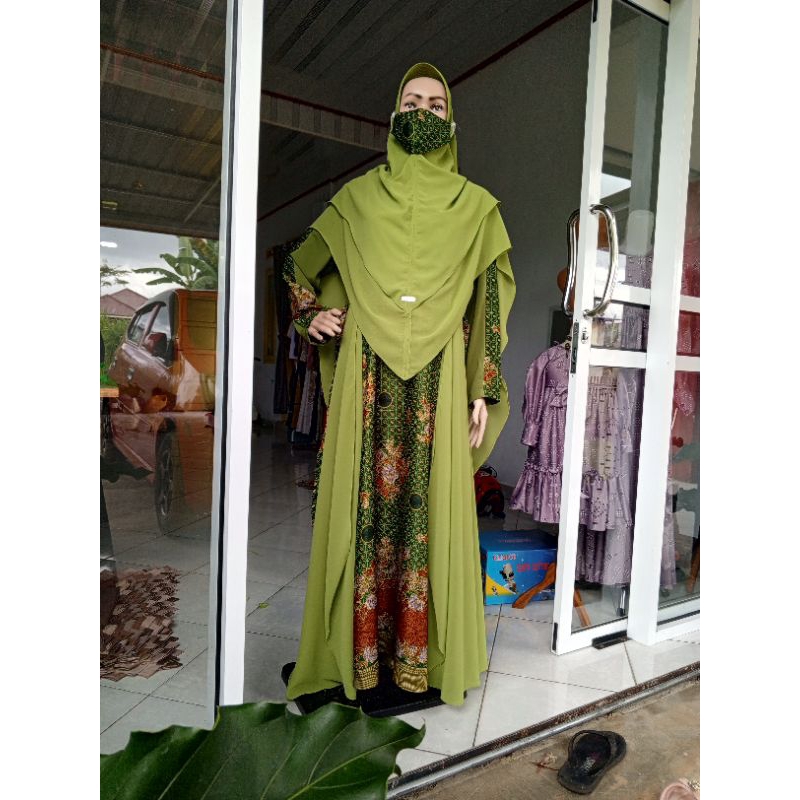 Gamis Muslimat NU Semi Sutra kombinasi Ceruty Babydoll set Hijab