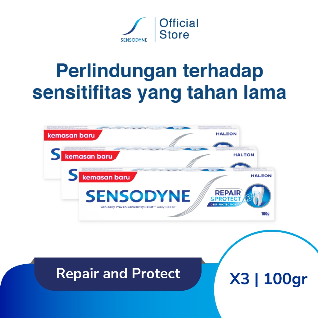 Sensodyne Toothpaste Pasta Gigi Sensitif Repair & Protect Memperbaiki Secara Menyeluruh Original 3x1