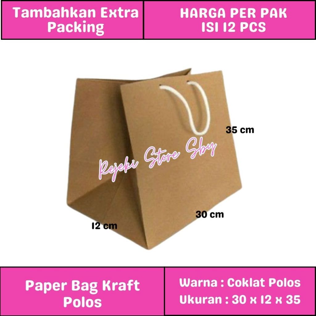 

(12 Pcs) Paper Bag Kraft Polos 30x12x35 | Tas Kado / Tas Souvenir