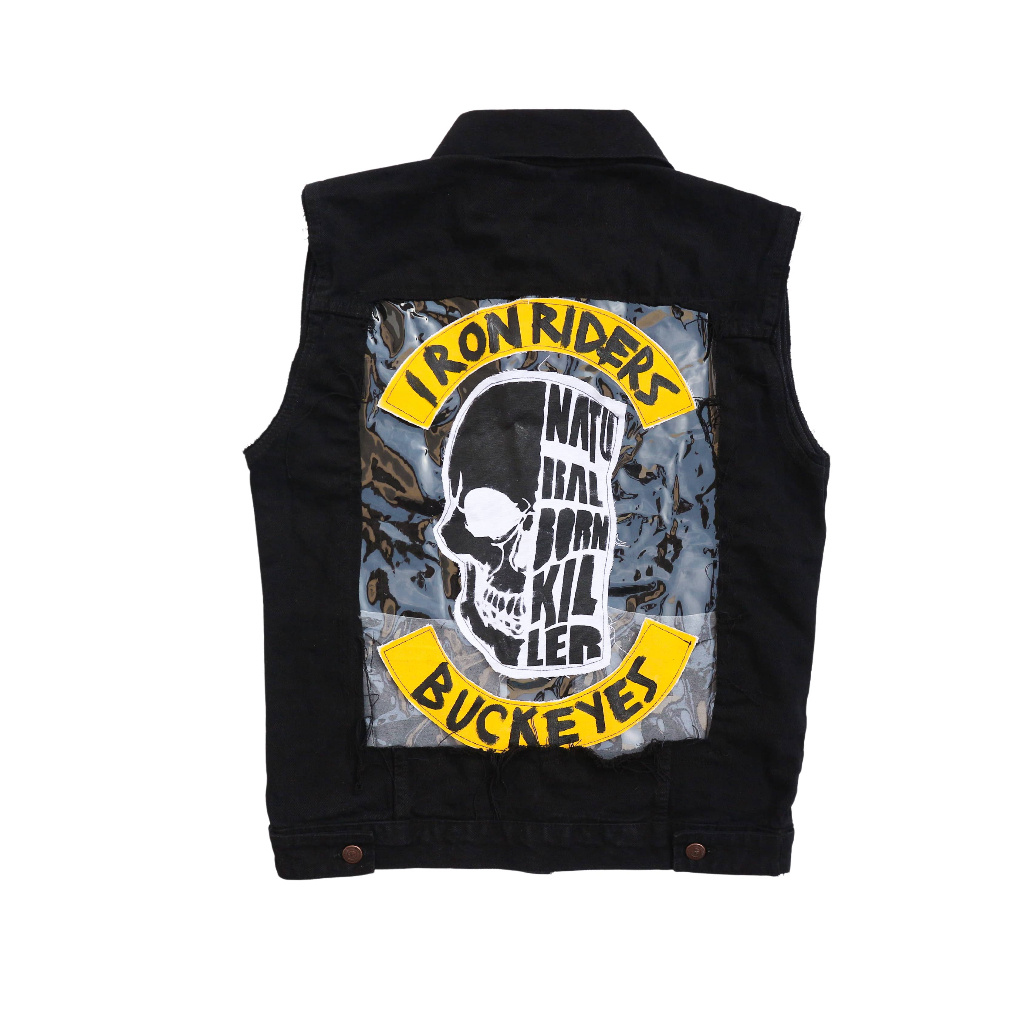 DURCHVOLK / VJJ495 / Jaket  Rompi Jeans Denim Pria Wanita Painting Ripped Patch Big Size Hitam