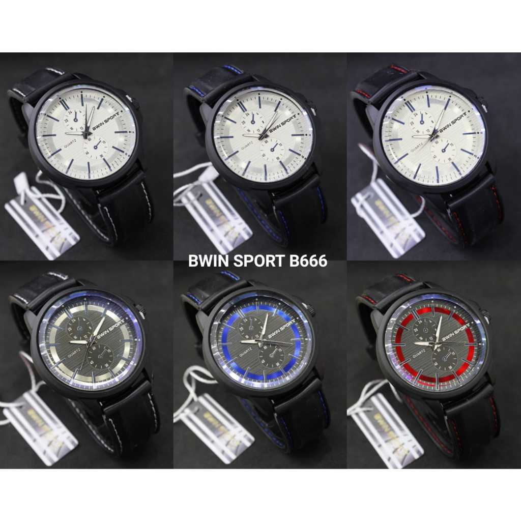 [COD] Jam Tangan Fashion Analog Pria Branded Strap Rubber BWIN SPORT B666